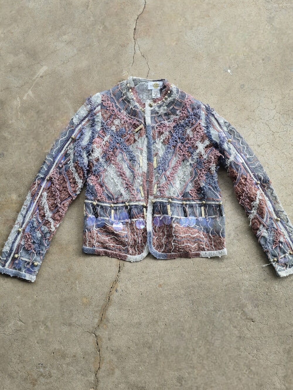 Vtg Sandy Starkman Boho Artsy Beachy Sequin Embellished Jacket Size S